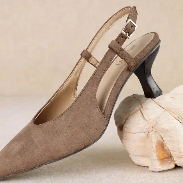 Kitty Pointed-Toe Slingback Soft Suede Heel