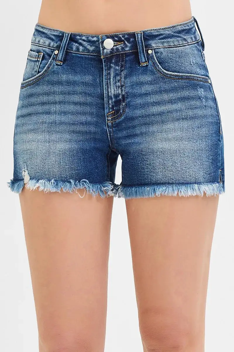 Textured Frayed Hem Shorts