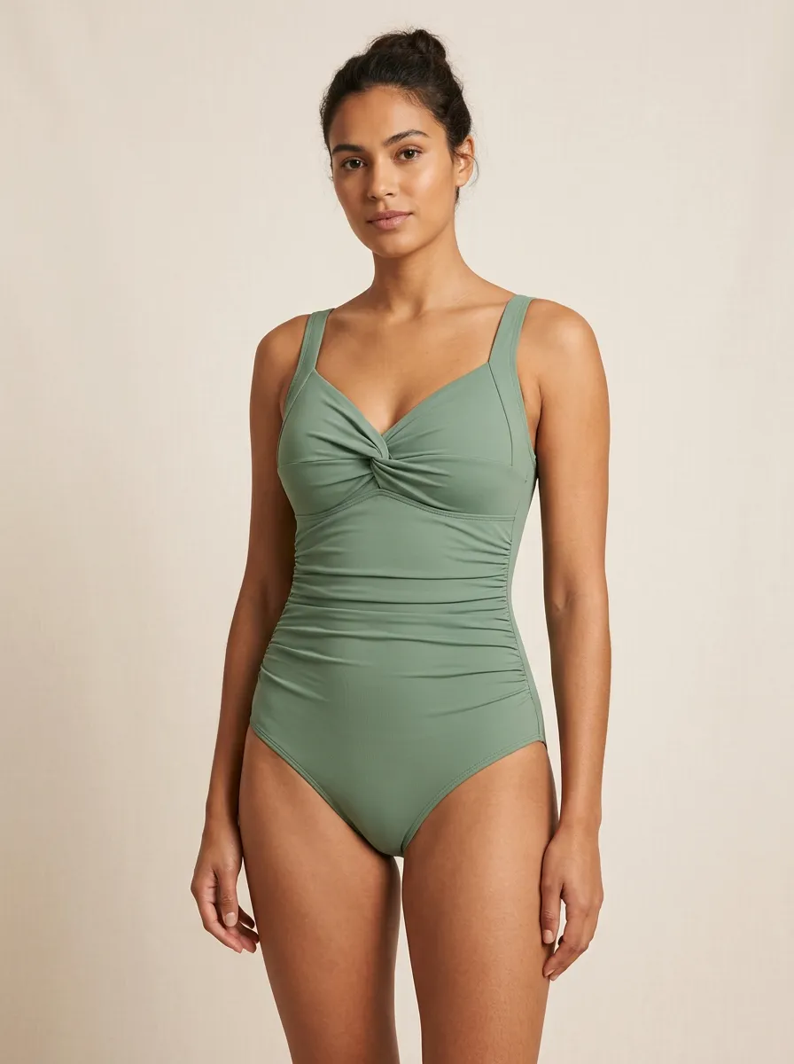 Refined Look Twist-Front Ruched One-Piece Swimsuit