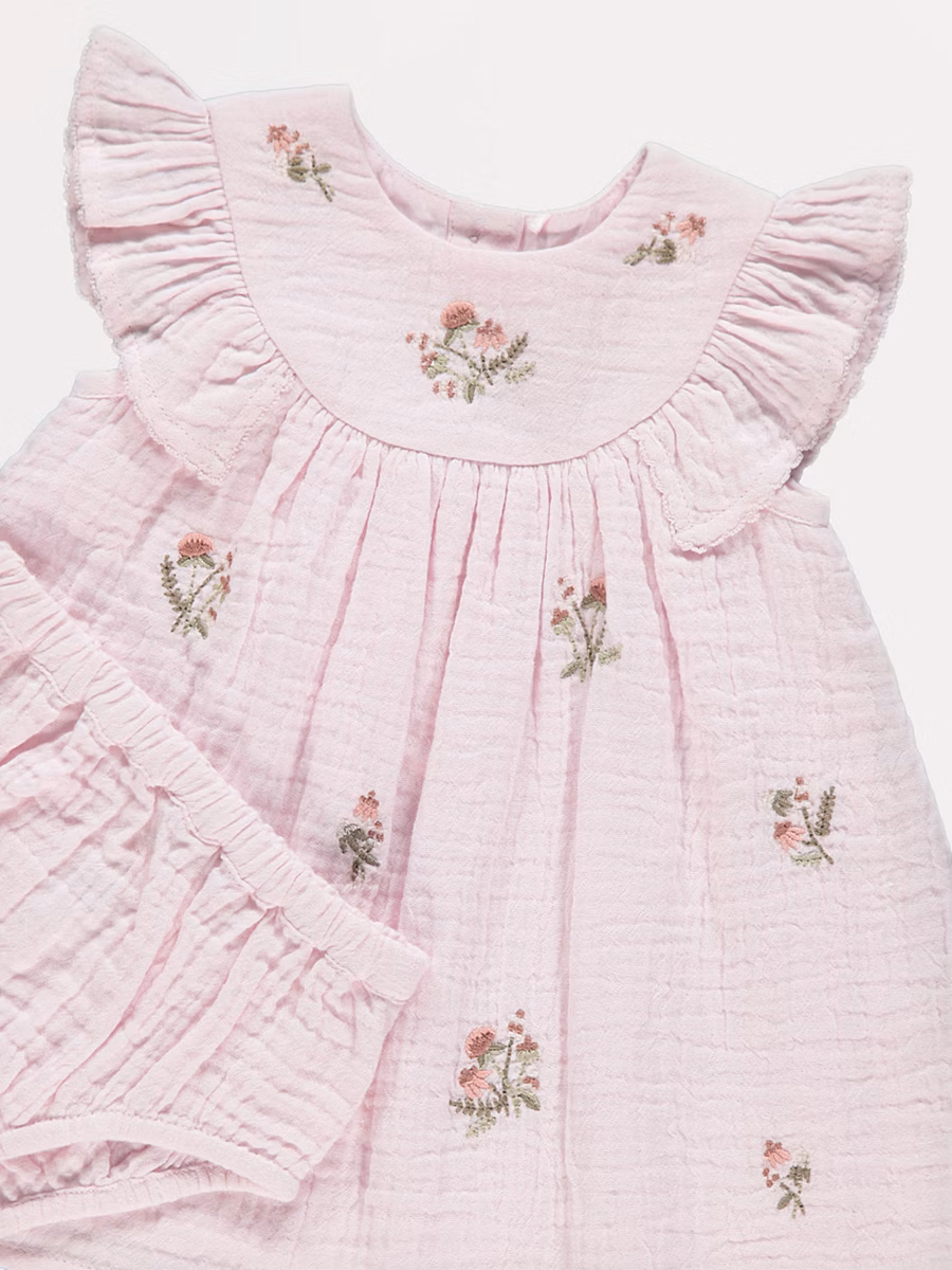 Pink Floral Embroidered Dress and Bloomers Outfit detail 1