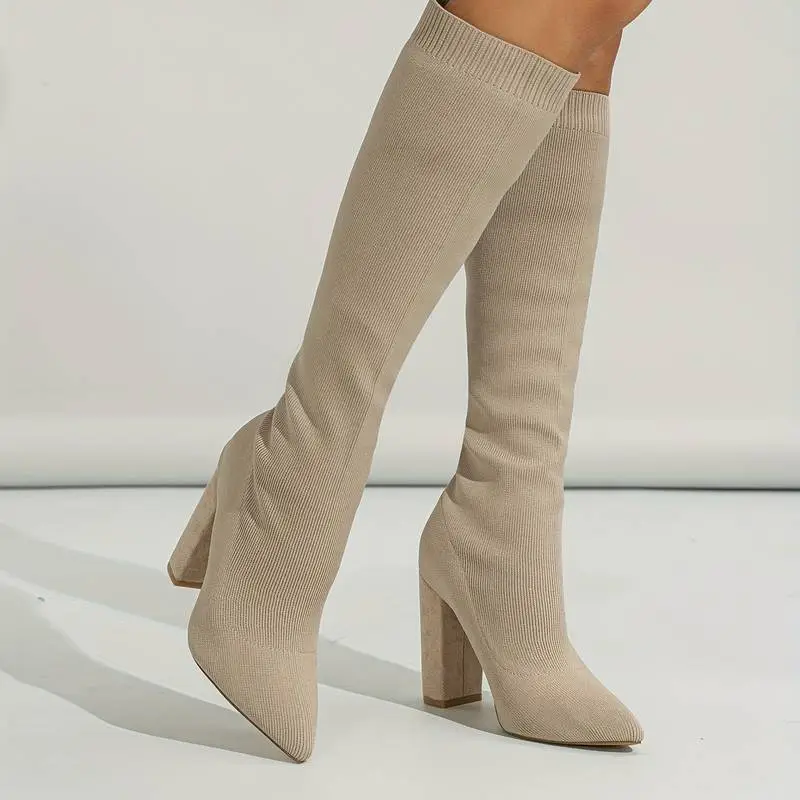 Knit Knee High Sock Boots High Heeled Stretch Boots  Outfits
