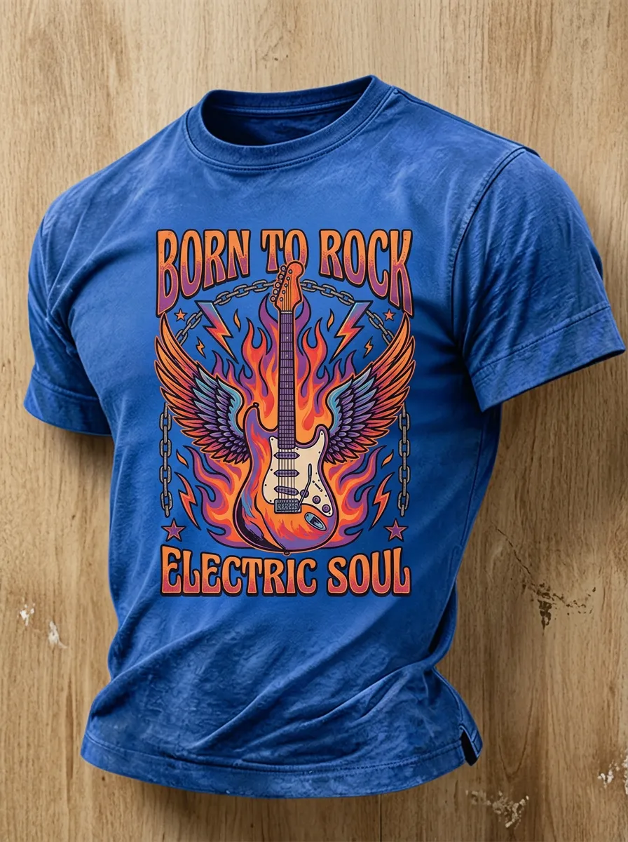 Unisex Rock Music Lover Born To Rock Electric Guitar Printed T-shirt