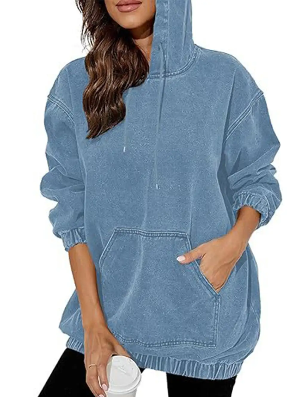 Denim Retro Hooded Pullover Sweatshirt
