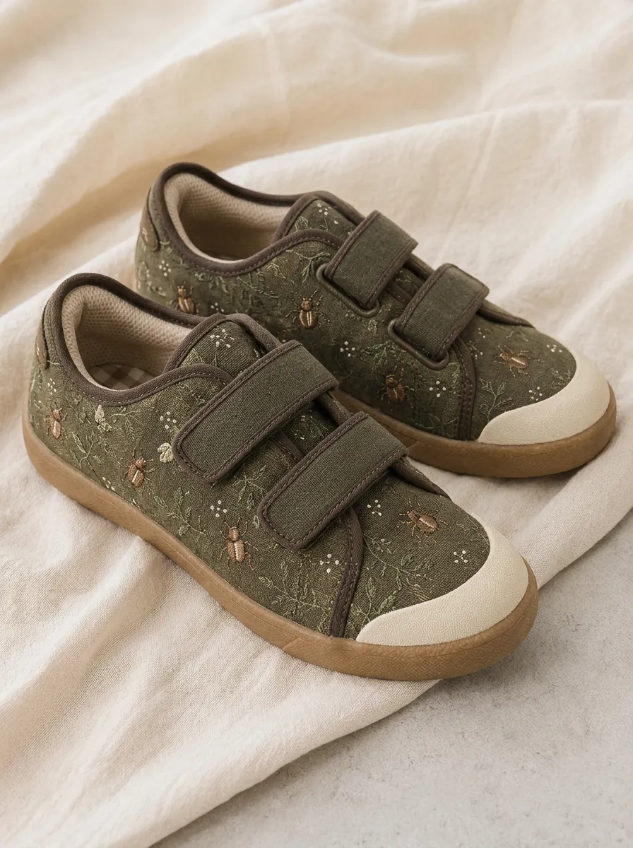 Women's Modern Nature Lover Beetle Floral Patterned Canvas Shoes