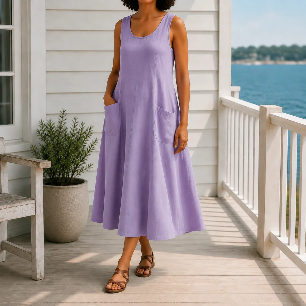 A-Line Sleeveless Midi Dress