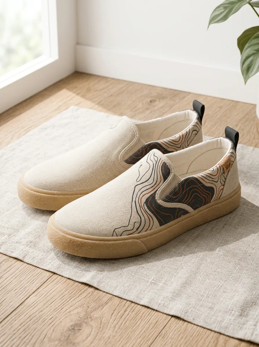 Men's Urban Outdoor Hiking Topographic Map Patterned Canvas Shoes