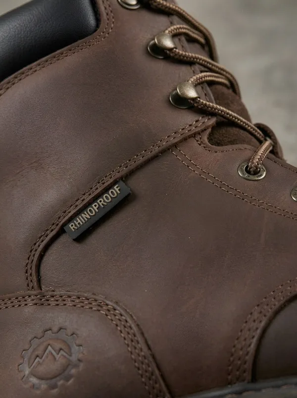 Men's Waterproof Brown Leather Gear Logo Printed Work Boots