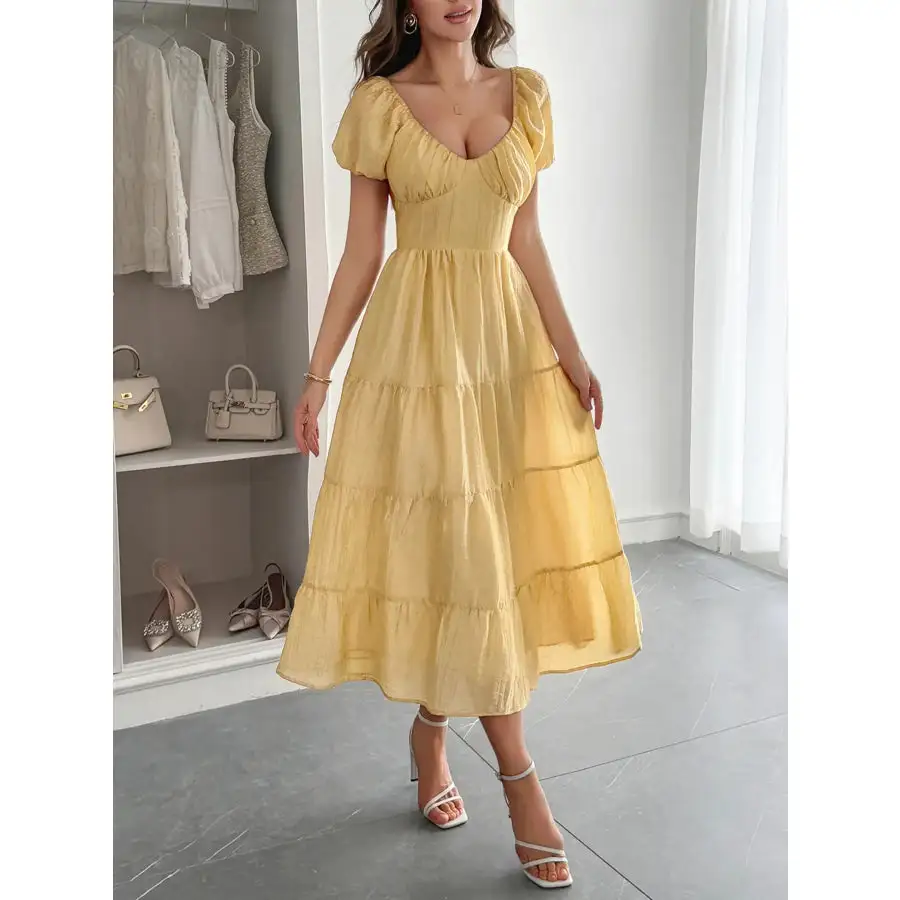 Dress V-Neck Short Sleeve Midi Dress