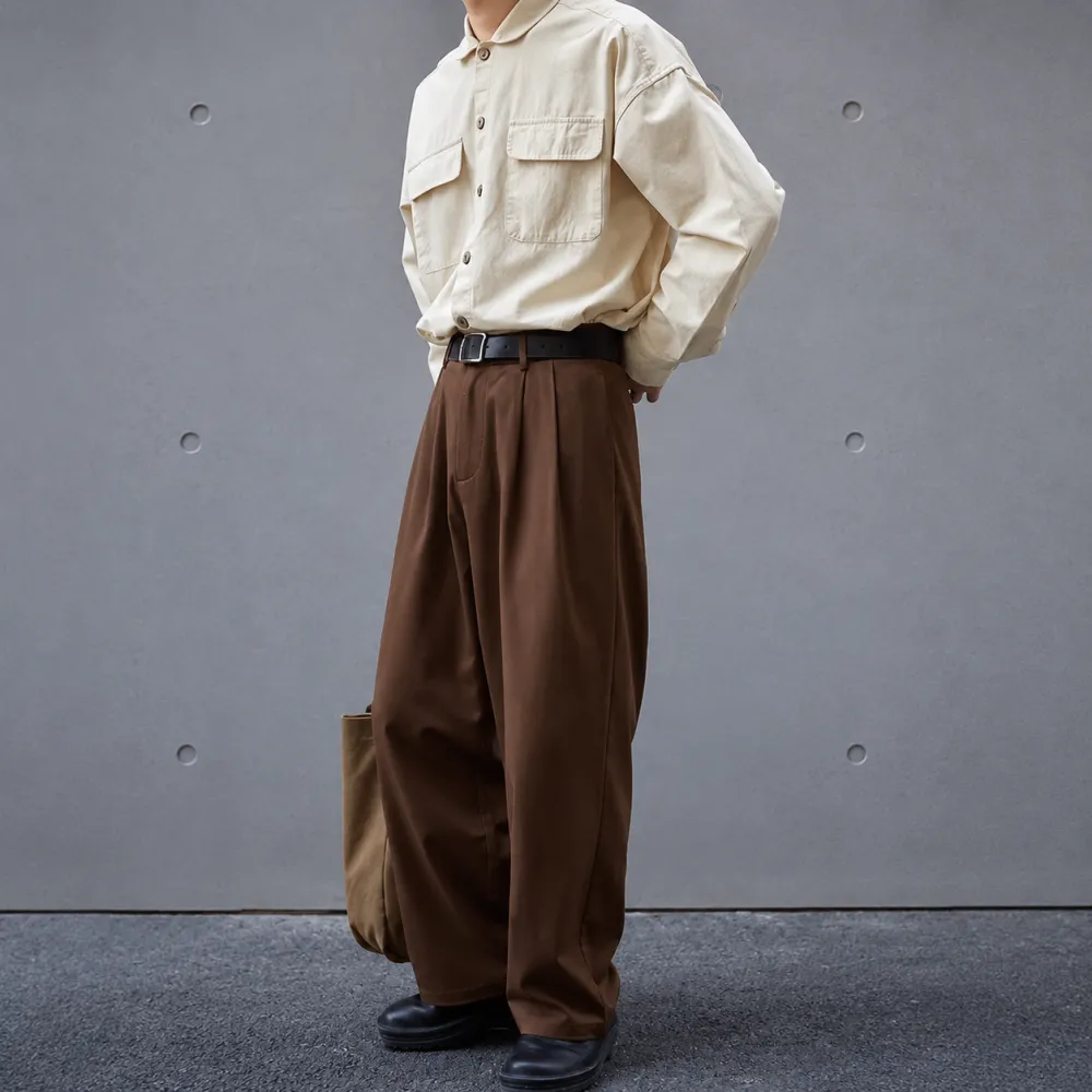 Double Pleated Wide Leg Trousers