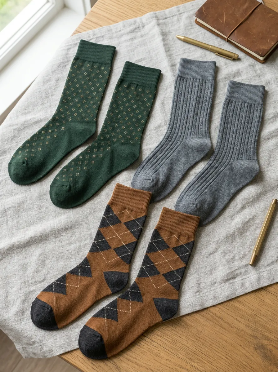 Men's Vintage Style Argyle and Geometric Pattern Printed Socks Set