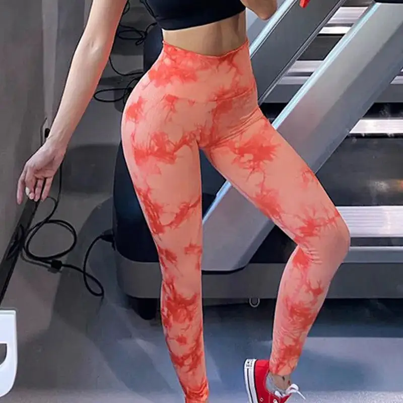 Tie Dye Gym Leggings Seamless Pants Scrunch Sports Fitness High Waist