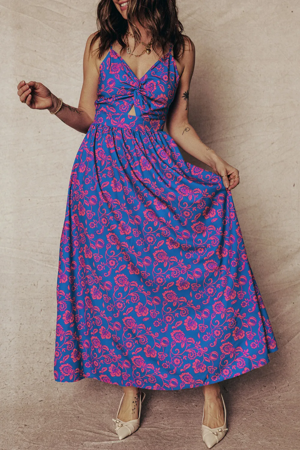 Blue Floral Tie Back Maxi Dress