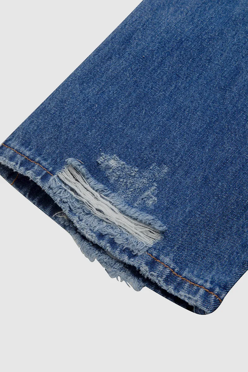 Ripped Low Waist Straight Leg Jeans