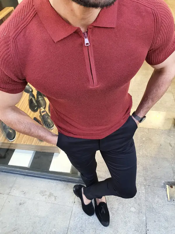 Modern Collared Slim Fit Knit Cotton T-Shirt