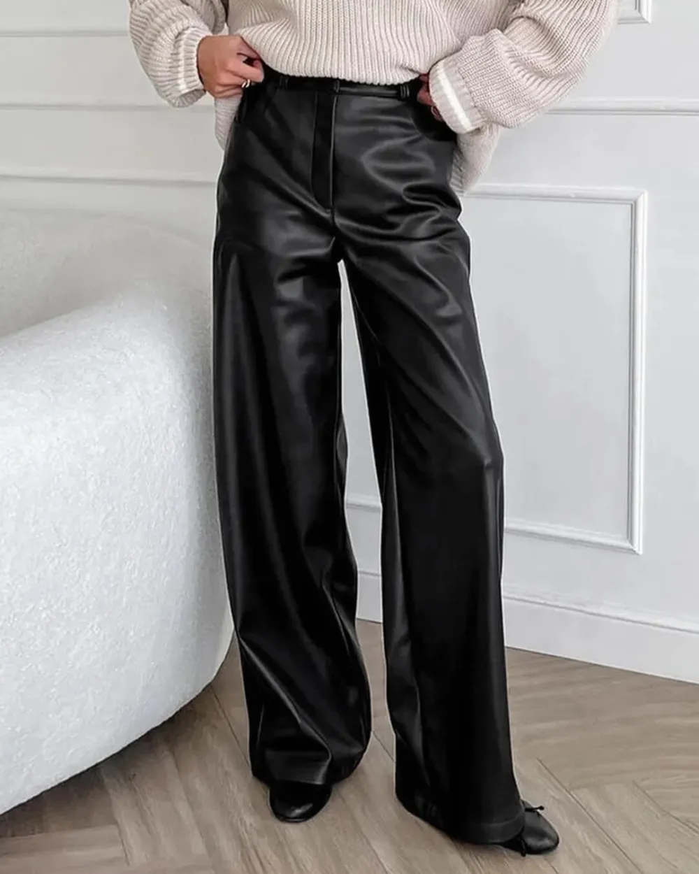 Wide-Leg Faux Leather Pants