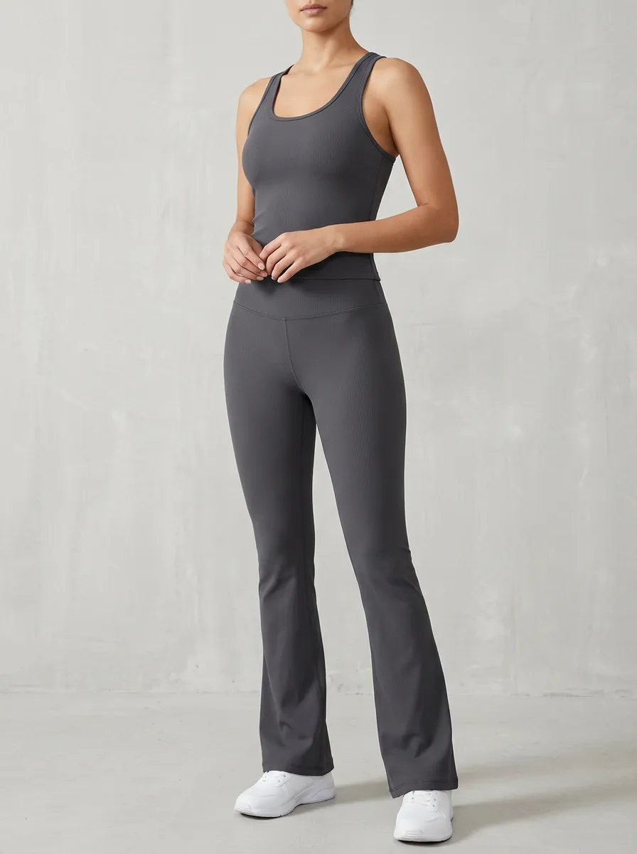 Ribbed Yoga Athletic Flared-Leg Women's Tank Top Flare Pants Active Set