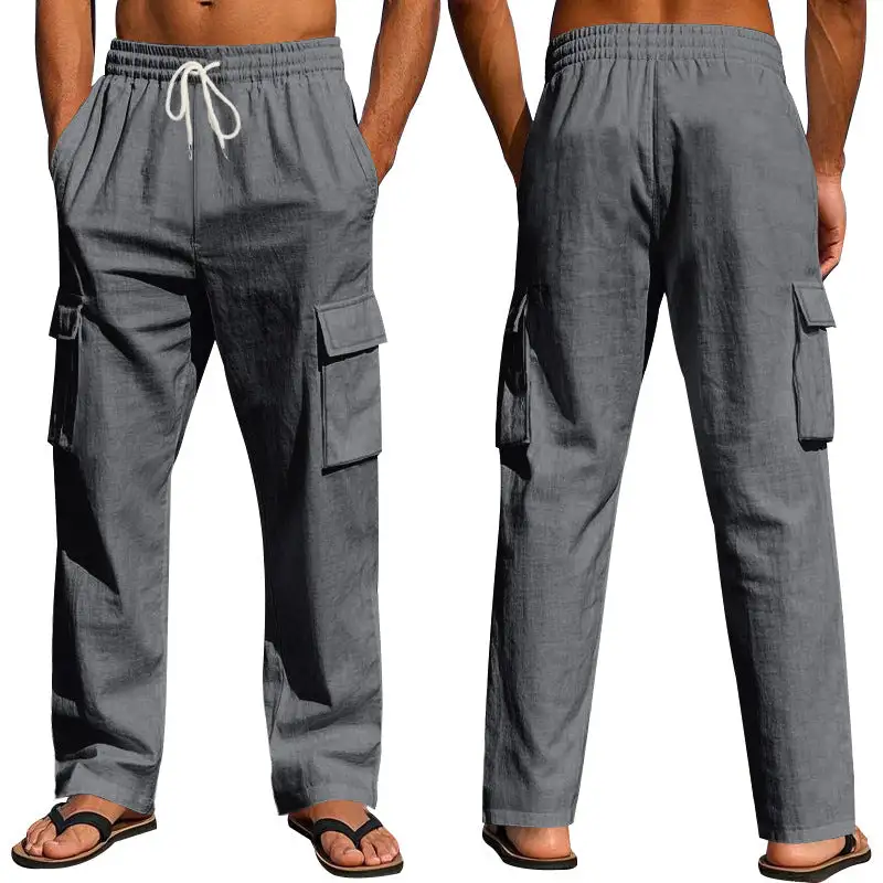Men's Light Cargo Pants Pockets Straight Leg