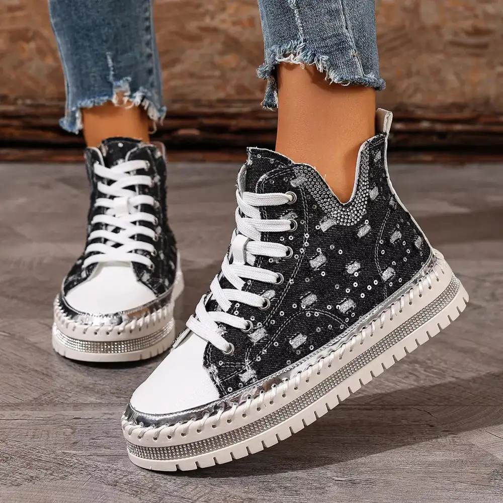 Textured Lace-Up Platform Sneakers