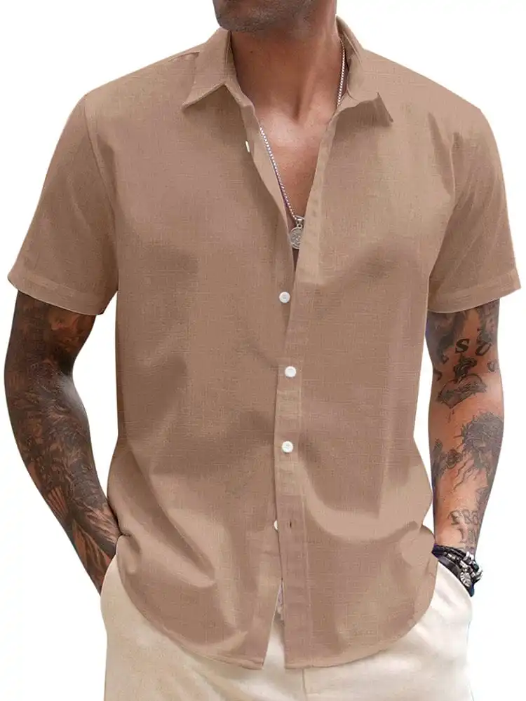 Casual Linen Blend Button Down Shirt