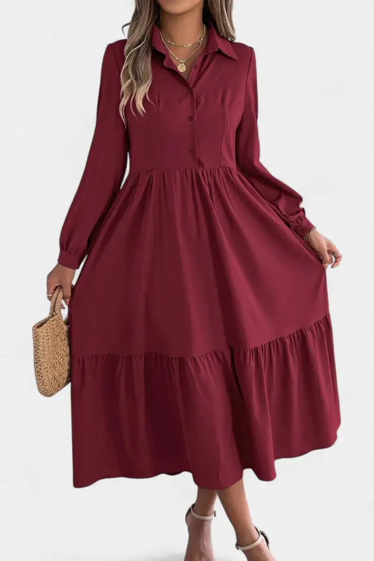 Shirt-Style Long-Sleeve Maxi Dress