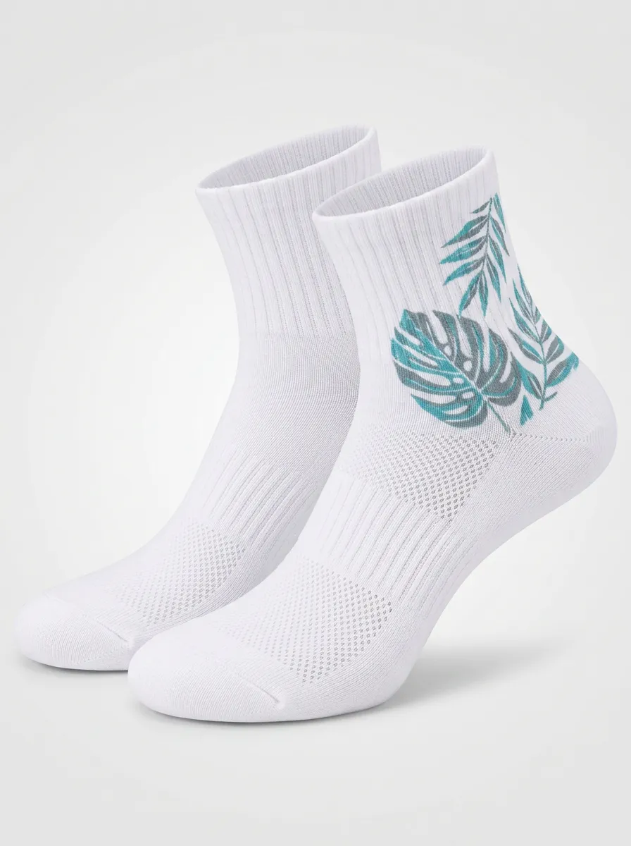 White Summit Botanical Leaf Graphic Training Ankle Socks
