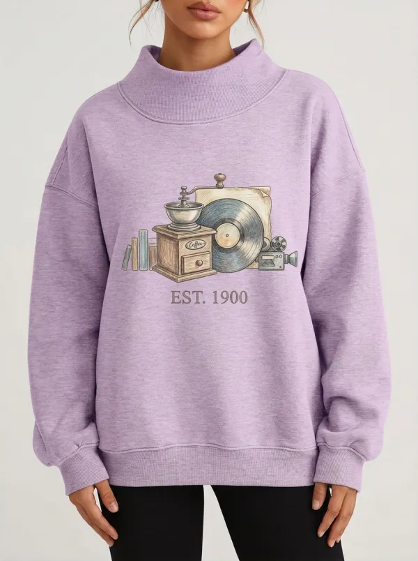 Women's Vintage Hobby Coffee Vinyl Camera Graphic Sweatshirt