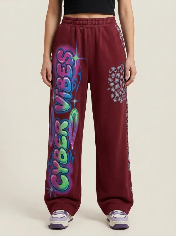 Women's Streetwear Cyber Vibes Graffiti Leopard Printed Sweatpants