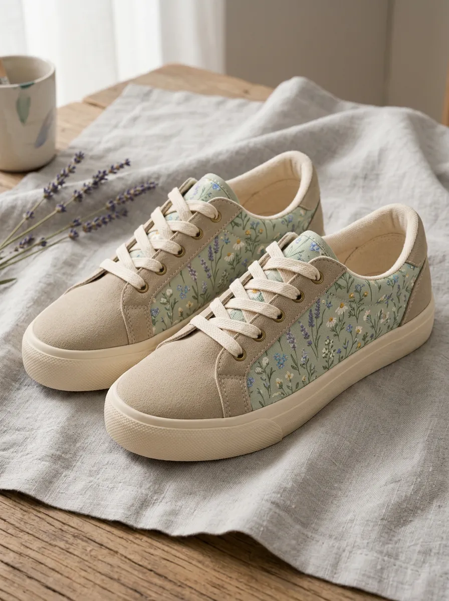 Women's Floral Lavender Botanical Printed Canvas Sneakers