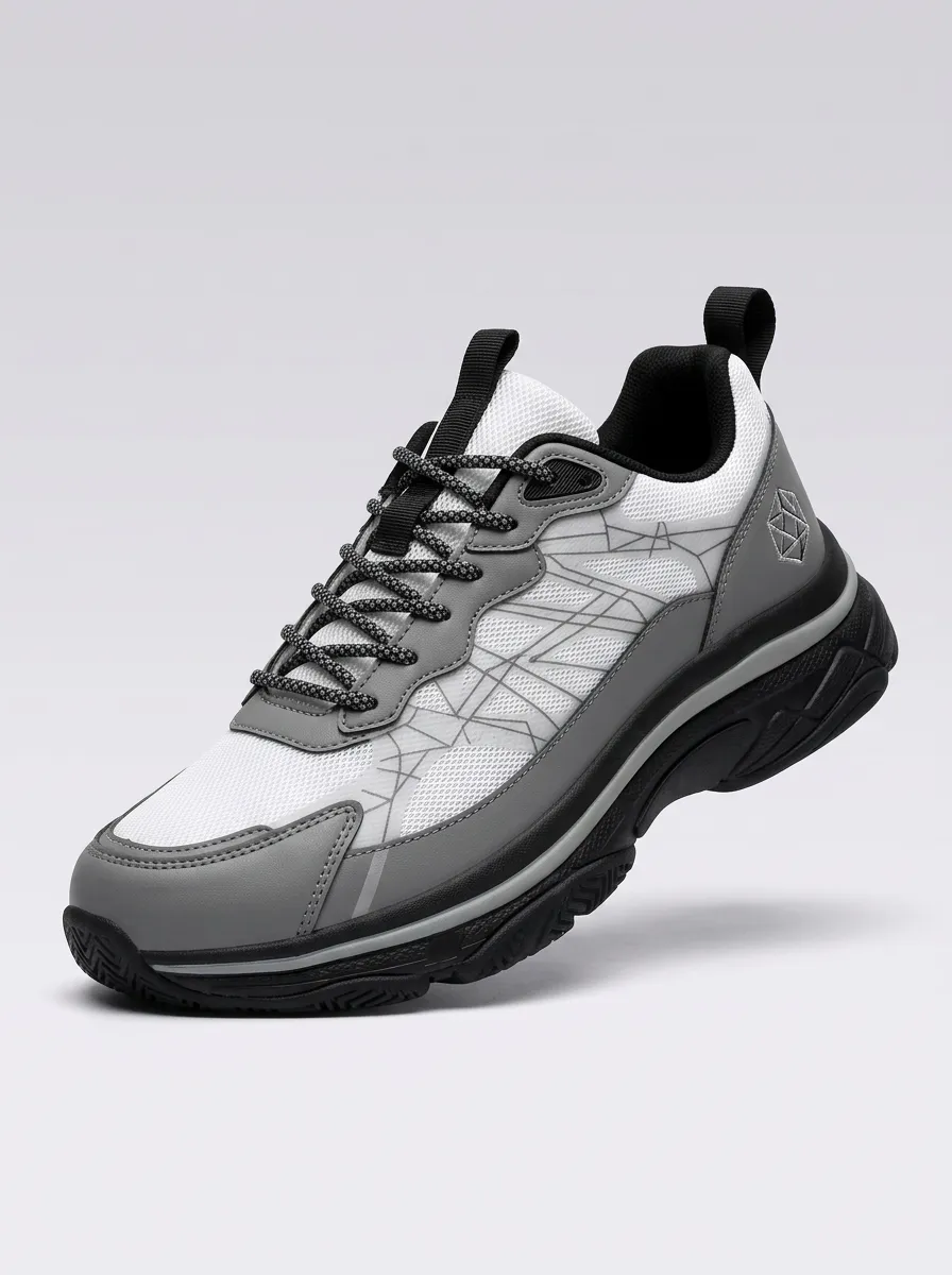 Men's Grey Geometric Pattern Athletic Sneakers