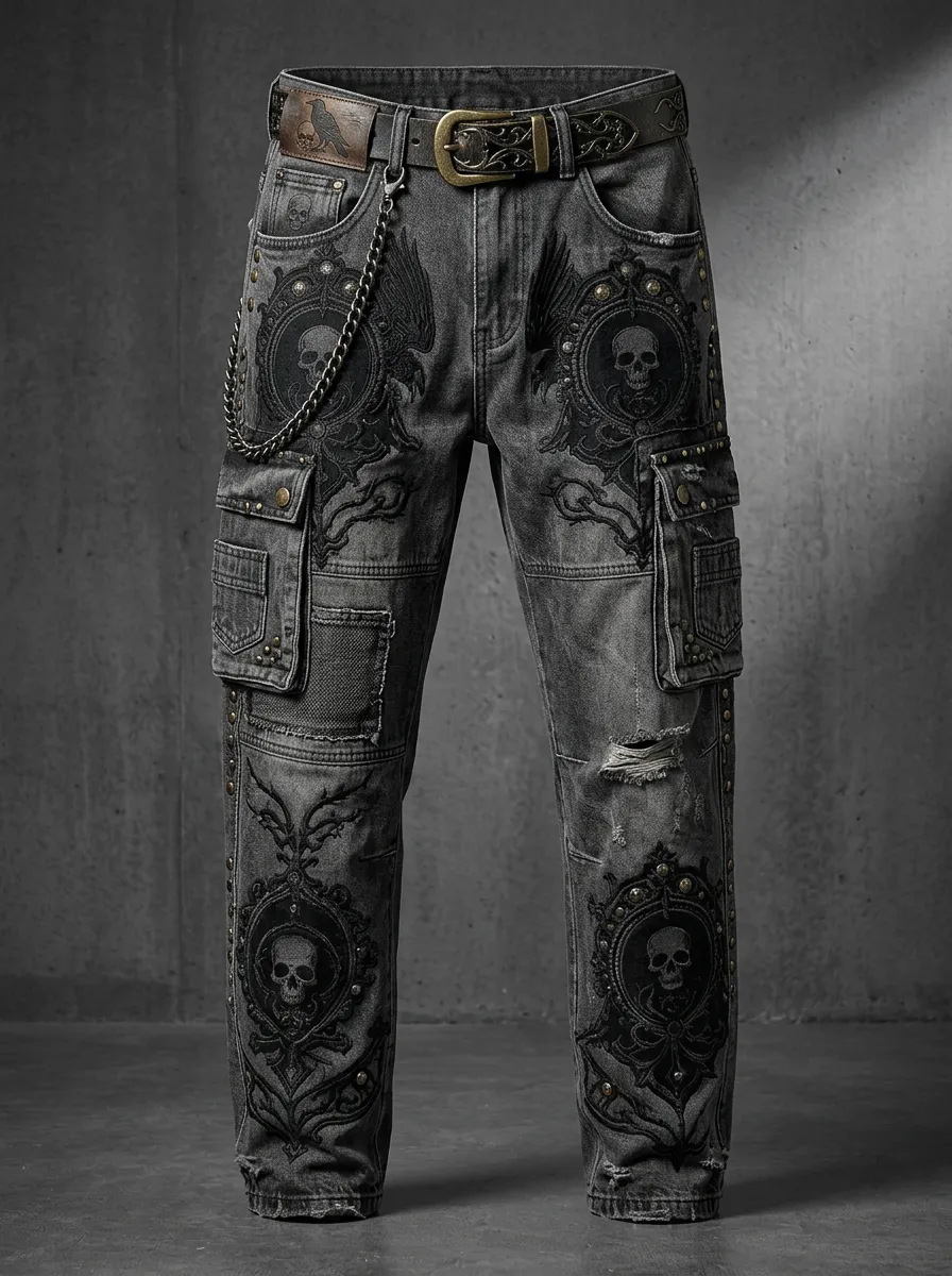 Shadow Skull Raven Style Men's Gothic Cargo Pants
