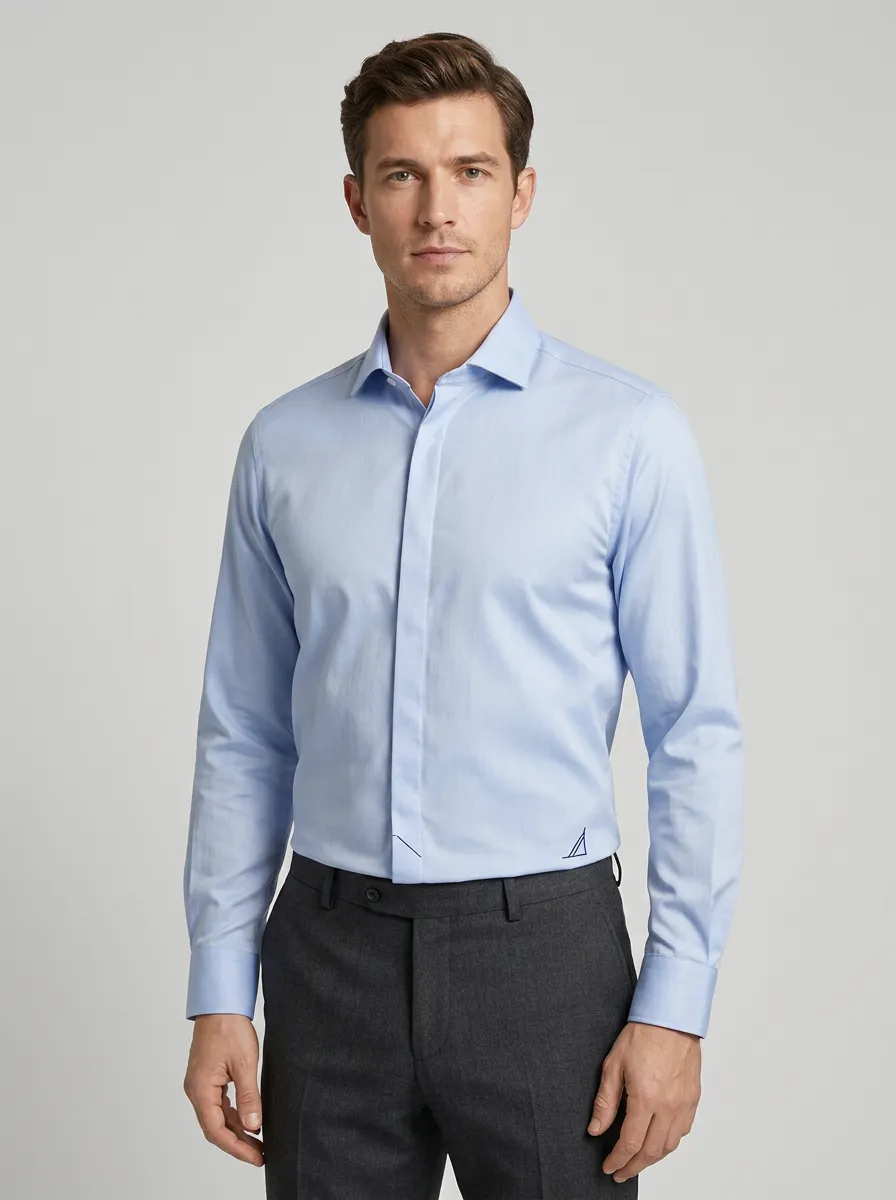 Men's Business Casual Non-Iron Cotton Embroidered Logo Long Sleeve Shirt