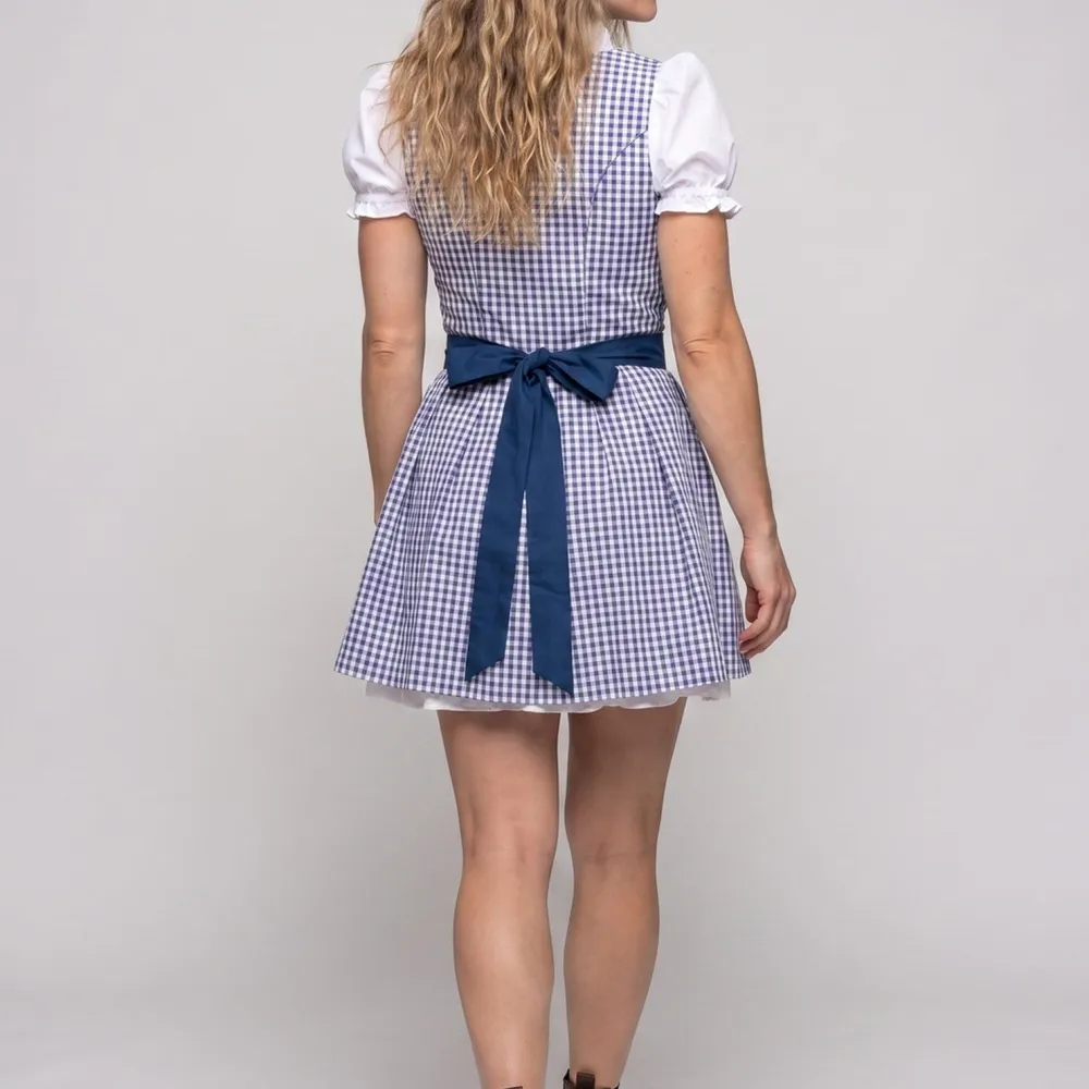 Women's V-Neck Puff-Sleeve Lace Plaid Dress