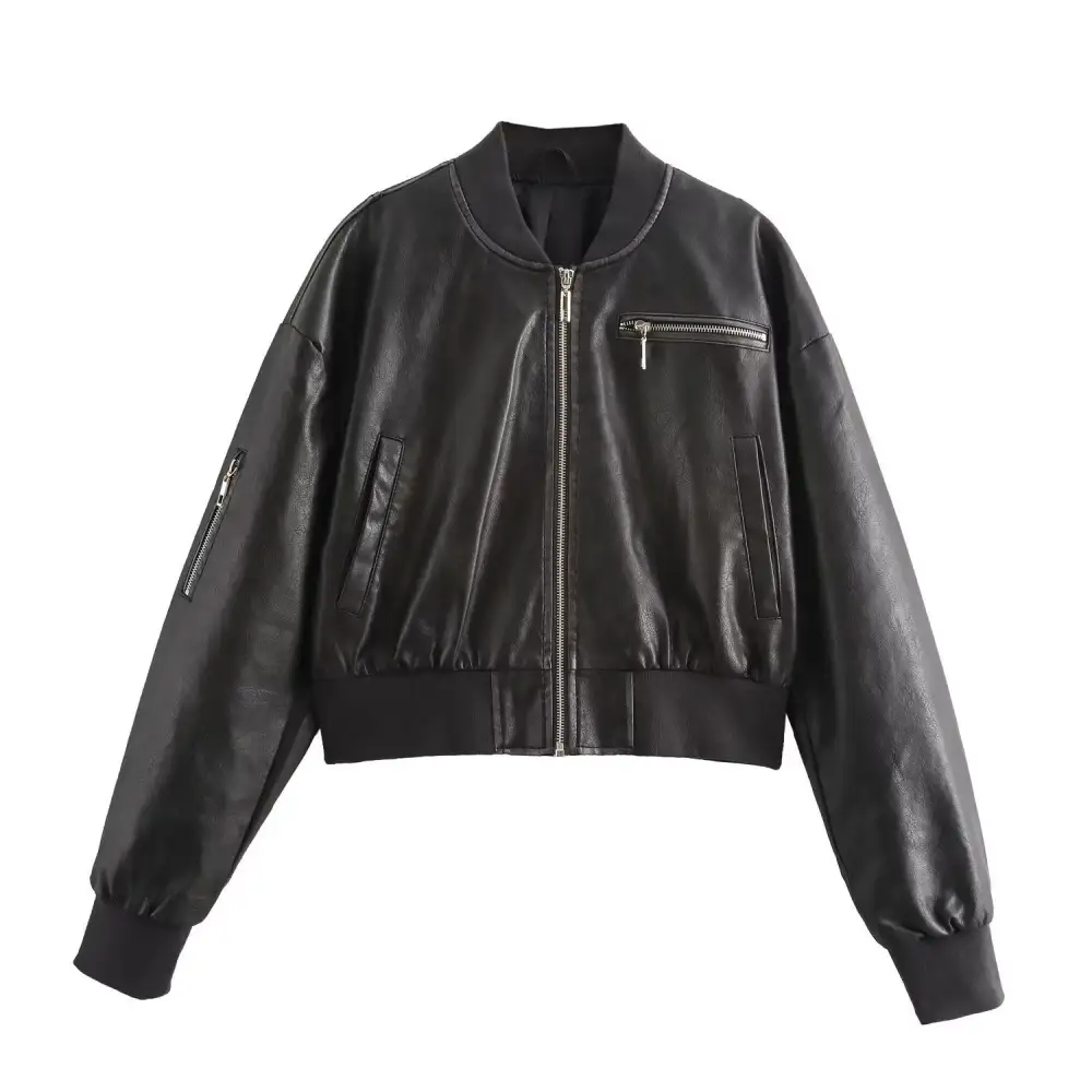 Relaxed Faux Leather Bomber Jacket