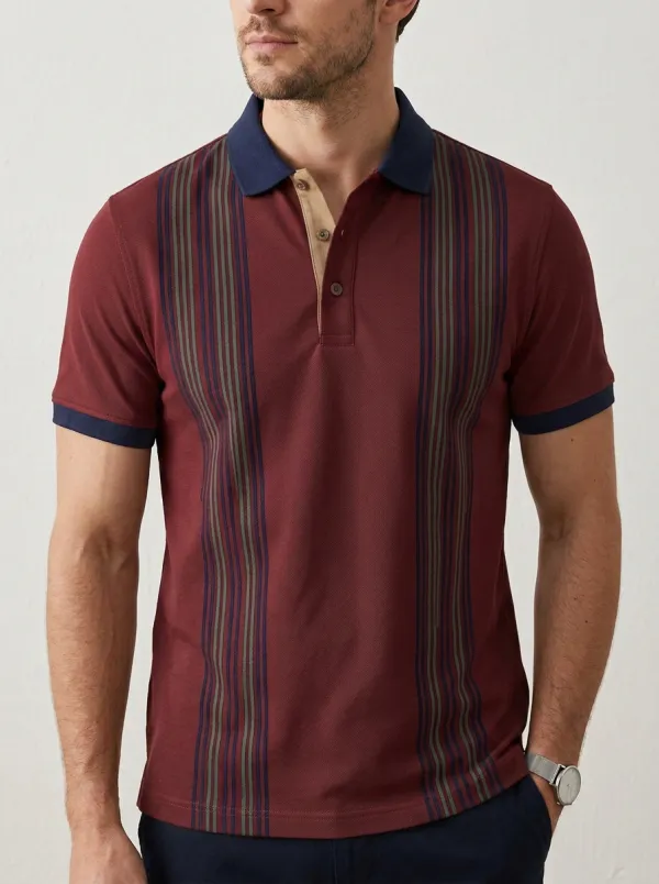 Men's Vintage Style Vertical Stripe Printed Polo Shirt