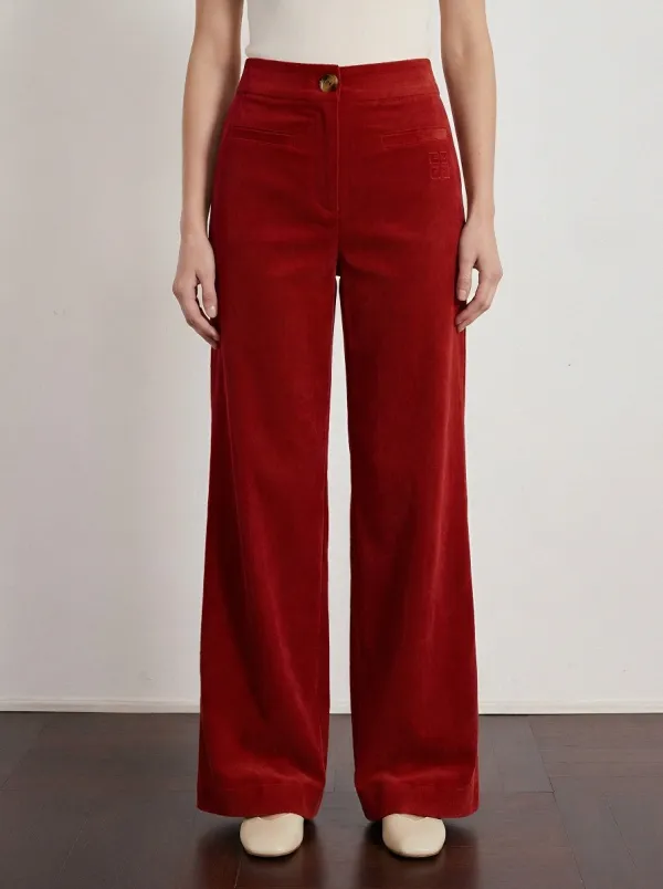 Women's Casual Fashion Wide Leg Embroidered Corduroy Pants