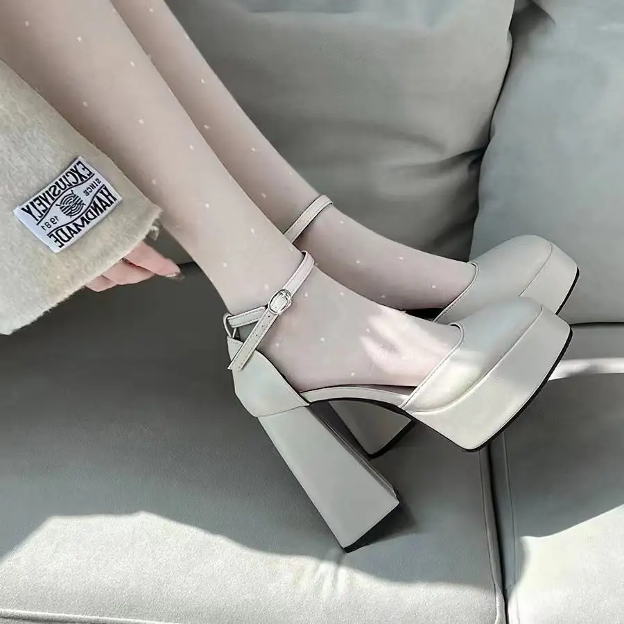 Buckle Strap Thick Sole Low Heel Shoes