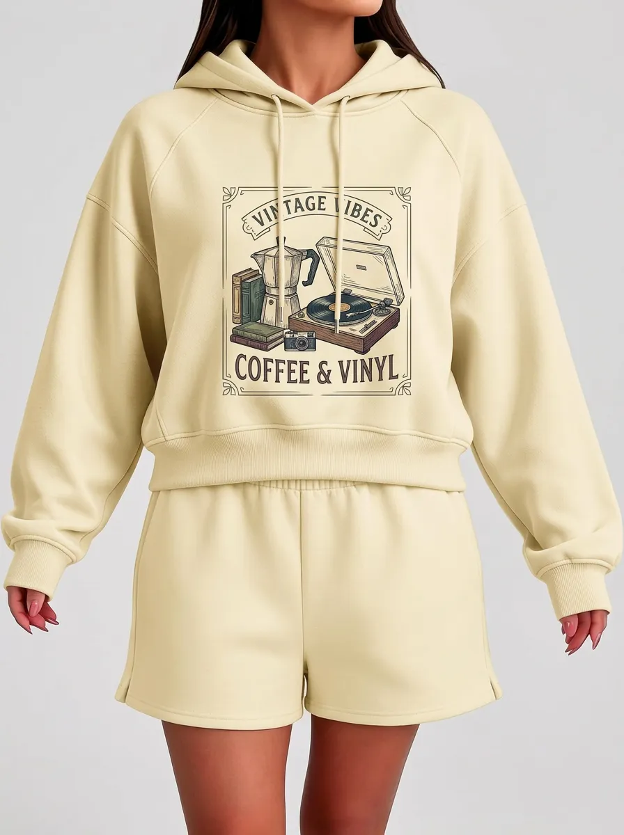 Women's Coffee Vinyl Lover Vintage Vibes Graphic Hoodie