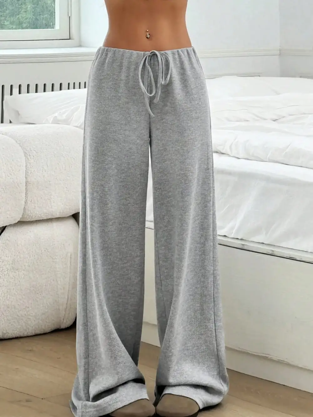 Relaxed Striped Wide Leg Drawstring Pants