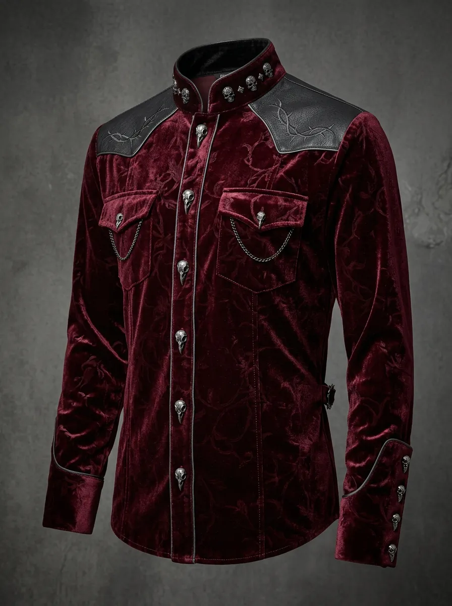 Moonlit Skull Velvet Chain Gothic Edit Men's Gothic Shirt