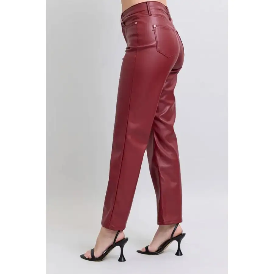 Full Size High Waist Tummy Control Faux Leather Straight Pants Plus Size