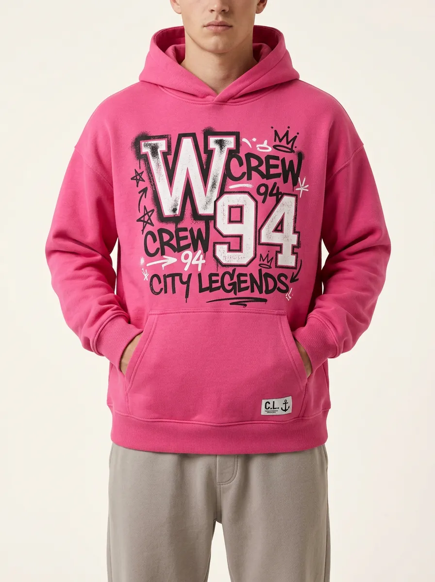 Men's Streetwear Crew 94 City Legends Graffiti Printed Hoodie
