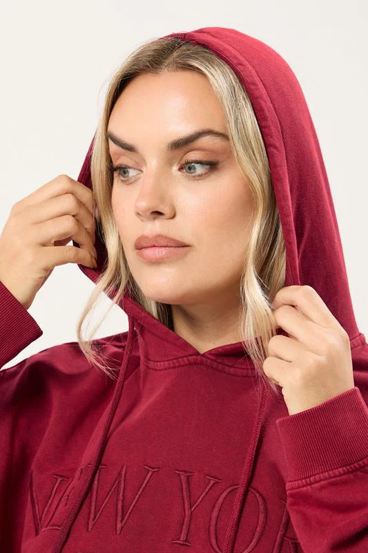 Red Embroidered 'New York' Hoodie detail 3