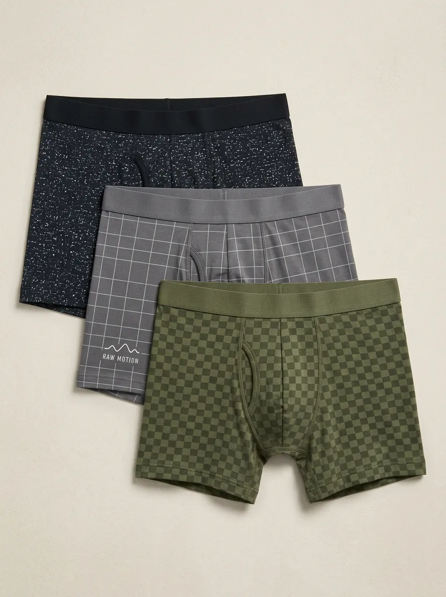 Checkered Grid Geometric Boxer Brief Set