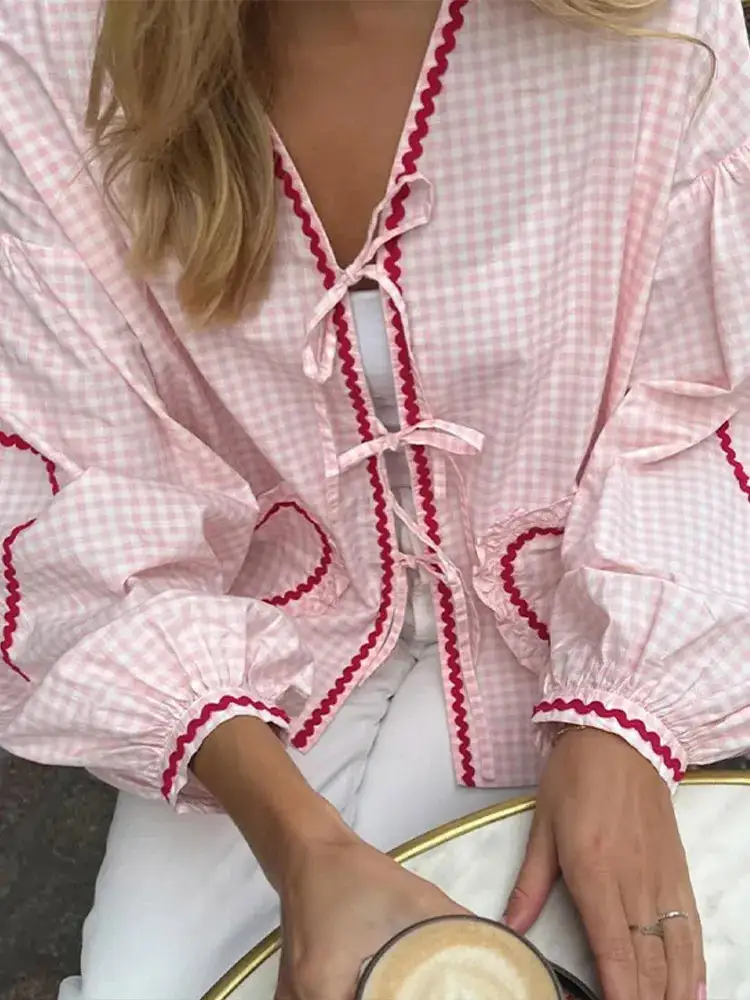 Gingham Tie Front Blouse