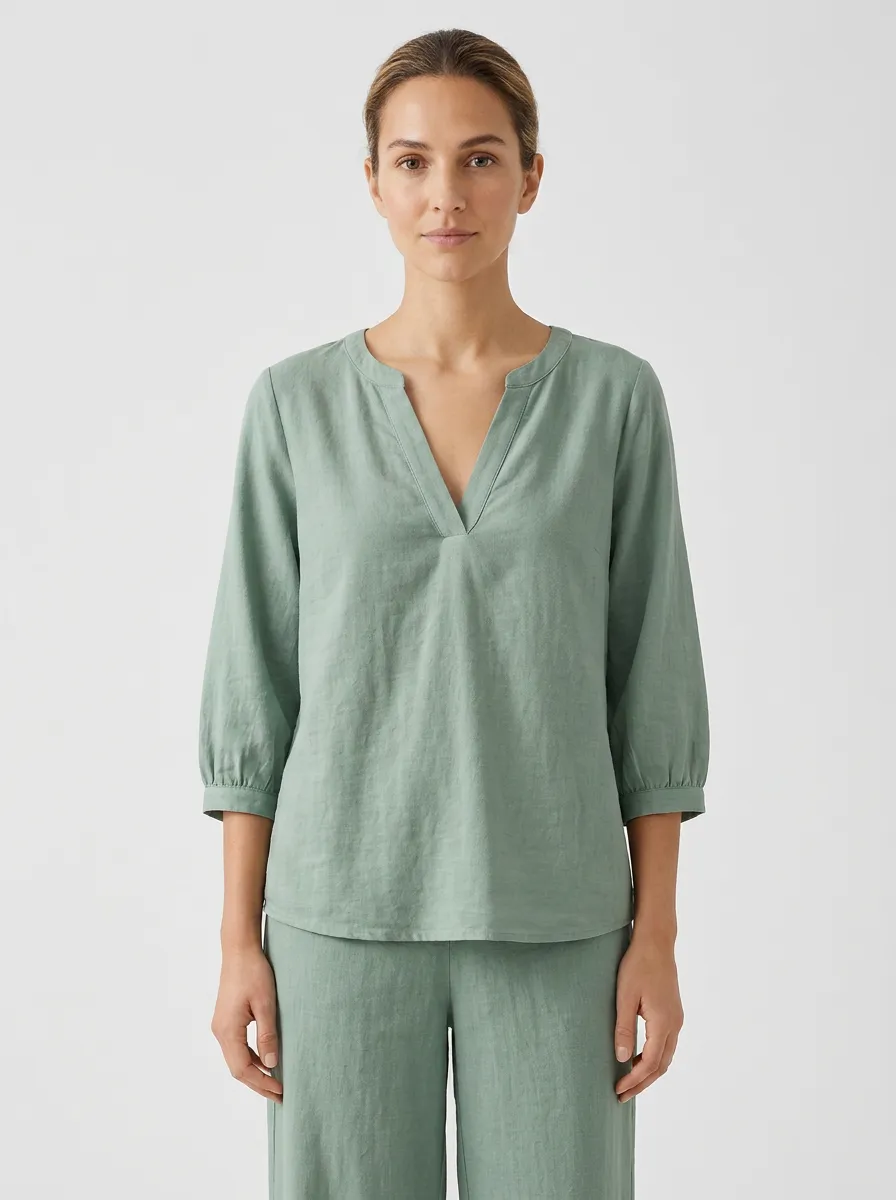 Short-Sleeve Three-Quarter-Sleeve Women's V-Neck Blouse