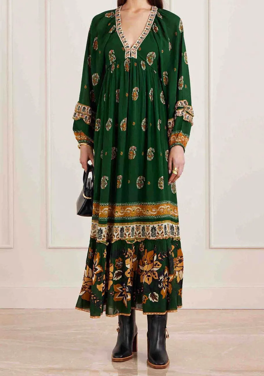 Bohemian Paisley Print Tiered Maxi Dress