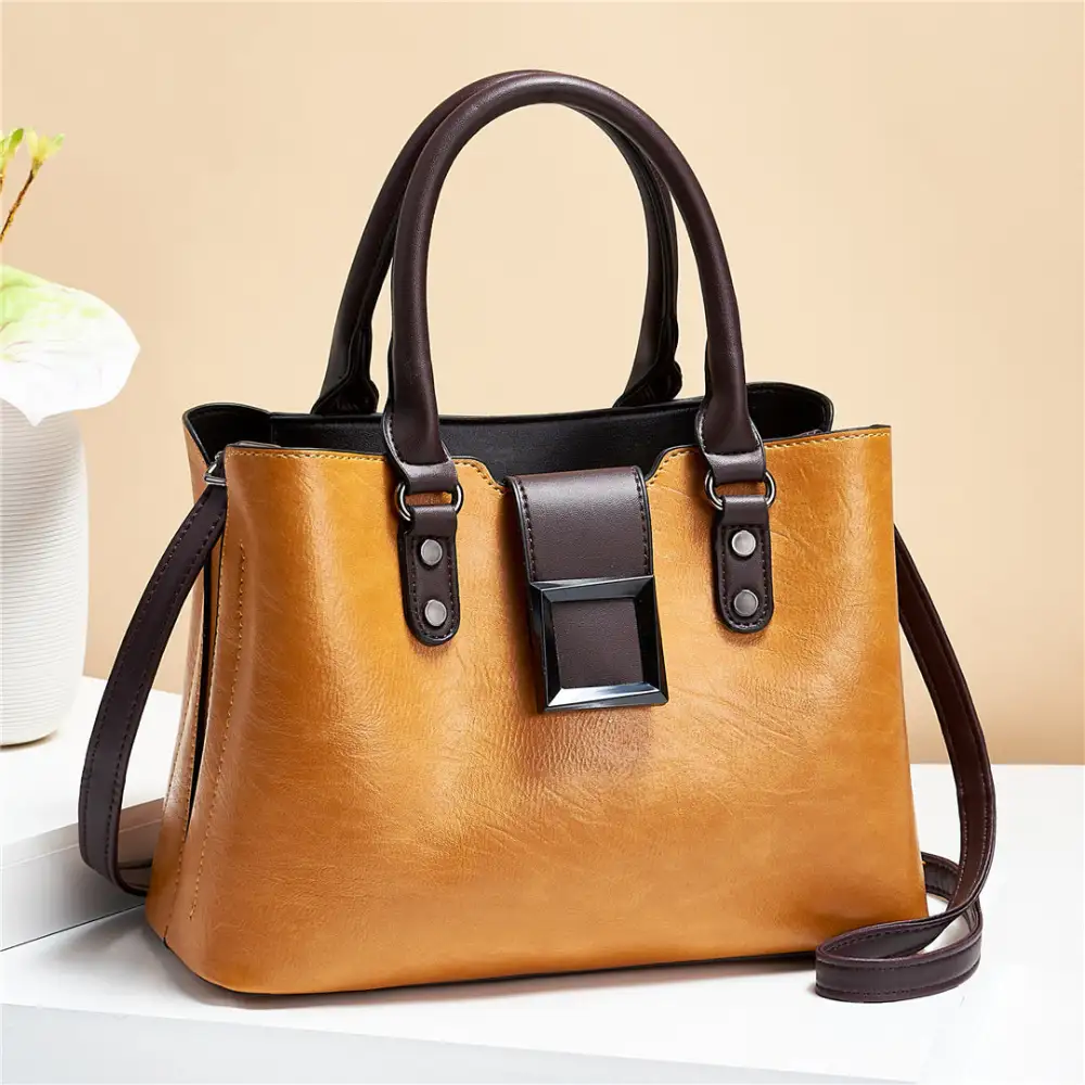 Large PU Shoulder Bag Lychee Texture Vertical Square