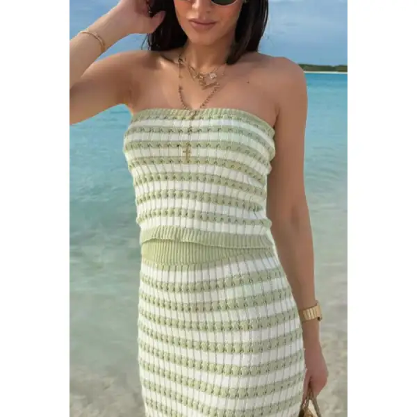 Contrast Striped Tube Top and Skirt Sweater Set