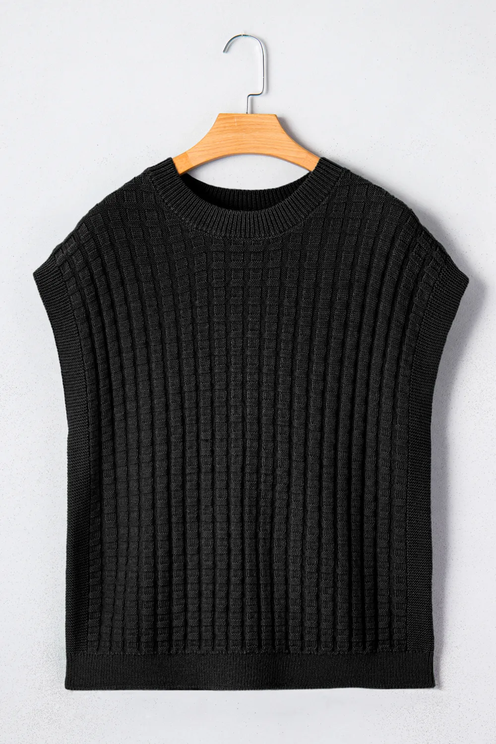 Black Round Neck Textured Short Sleeve Top