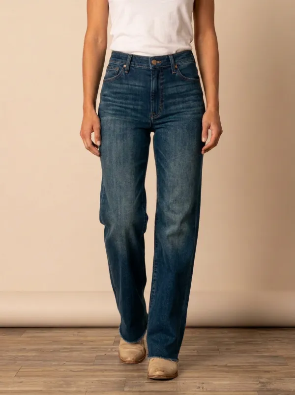 High-Rise Frayed-Hem Casual Denim Jeans